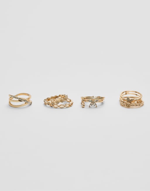 Stradivarius – Set mit Ringen in Gold-Optik mit Schmucksteinen, 3 von 3