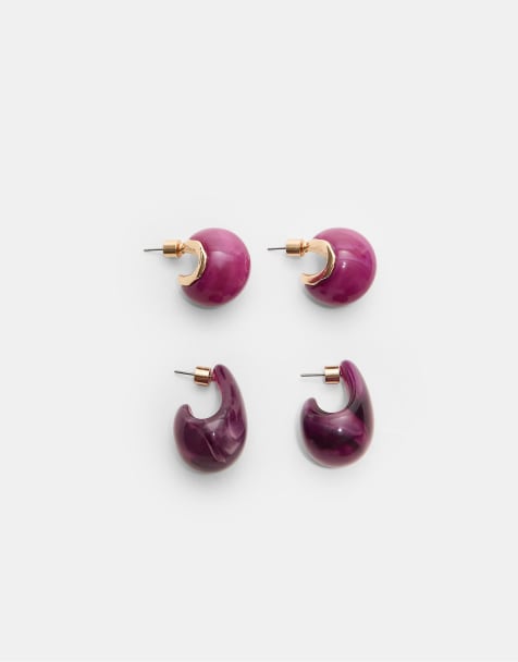 Stradivarius Set of 2 assorted earrings in fuchsia - view 1