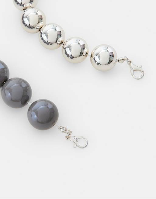 Stradivarius Set of 2 bead necklaces in grey, 4 of 4