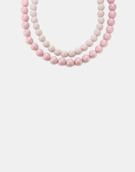 Stradivarius Set of 2 bead necklaces in pastel pink, 2 of 4