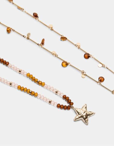 Stradivarius Set of 2 beaded and star necklaces in gold - view 1