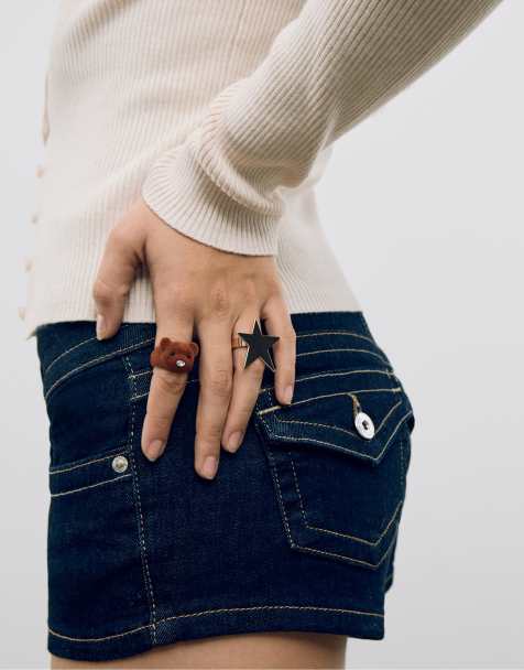 Stradivarius Set of 2 bear and star rings in brown - view 1
