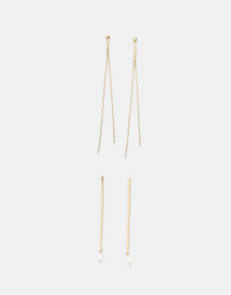 Stradivarius Set of 2 dangle earrings in gold - view 1