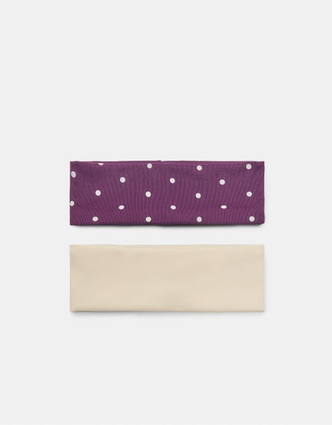 Stradivarius Set of 2 elasticated polka dot hair bands in ecru - view 1
