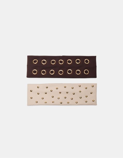 Stradivarius Set of 2 headbands with studs in brown - view 1