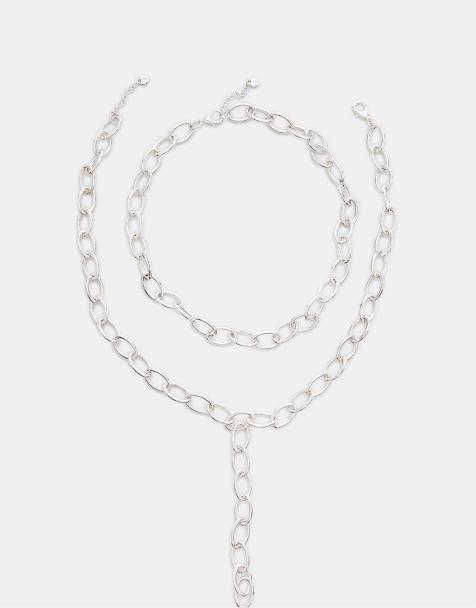 Stradivarius Set of 2 lariat chain necklaces in grey - view 1