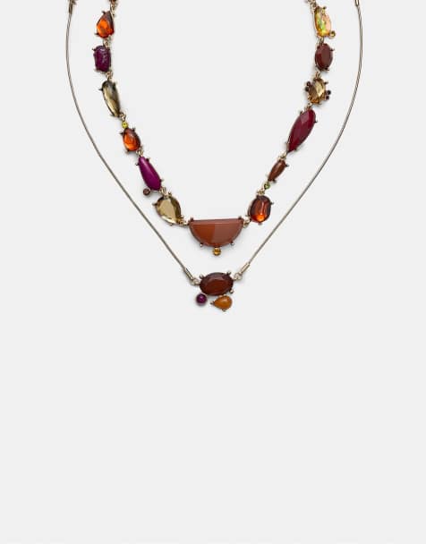 Stradivarius Set of 2 multi-strand rhinestone necklaces in gold - view 1