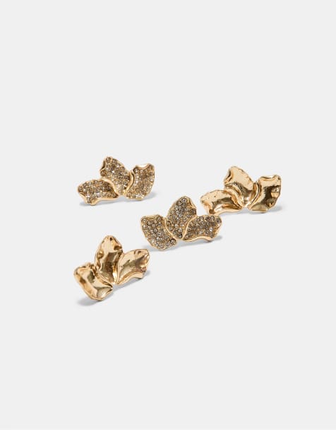Stradivarius Set of 2 pairs of mini fan earrings in yellow - view 1