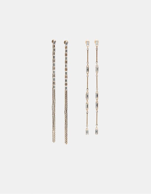 Stradivarius Set of 2 pairs of rhinestone dangle earrings in gold