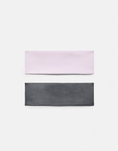 Stradivarius Set of 2 plain elasticated fur headbands in pastel pink - view 1