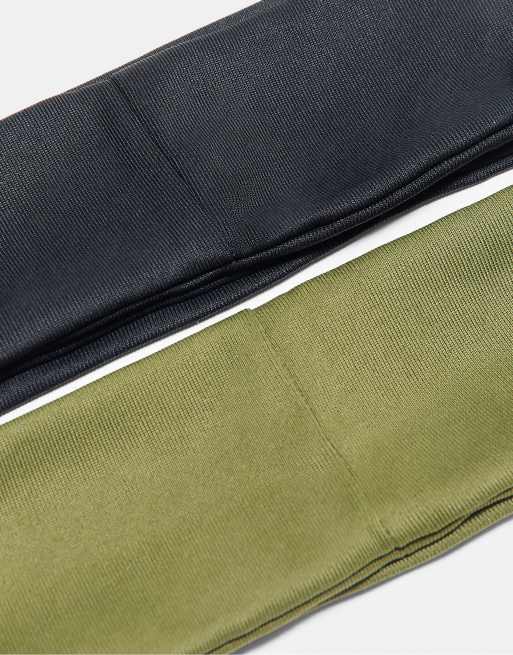 Stradivarius Set of 2 plain elasticated headbands in khaki, 4 of 4