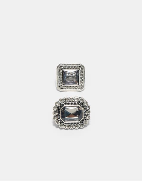 Stradivarius Set of 2 rhinestone rings in grey - view 1