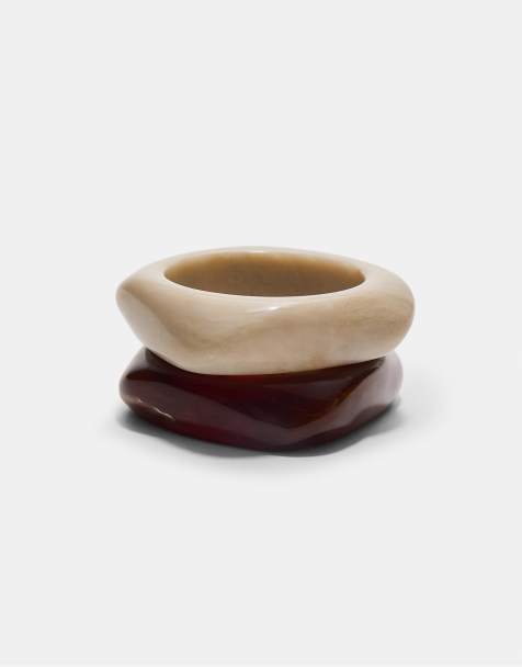 Stradivarius set of 2 rigid bracelets in brown - view 1