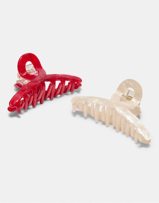 Stradivarius Set of 2 small clips in red, 2 of 3