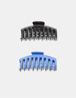 Stradivarius Set of 2 soft touch maxi hair clips in royal blue-Navy