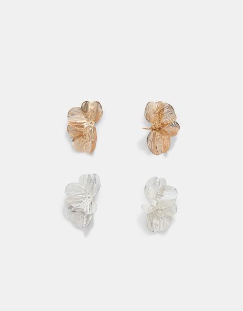 Stradivarius Set of 2 textured fan earrings in gold - view 1