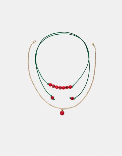 Stradivarius Set of 2 tomato necklaces in red - view 1