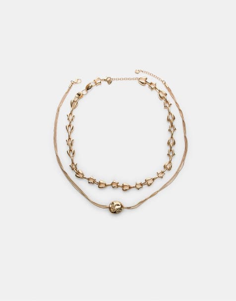 Stradivarius Set of 2 voluminous charm necklaces in gold - view 1