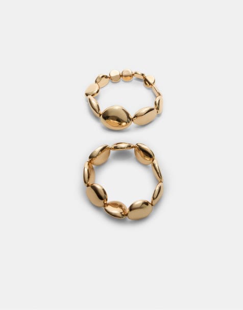 Stradivarius Set of 2 voluminous elasticated bracelets in gold - view 1