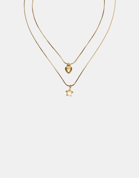 Stradivarius Set of 2 waterproof star & heart necklaces in yellow - view 1