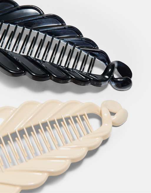 Stradivarius Set of 2 wavy banana hair clips in black, 4 of 4