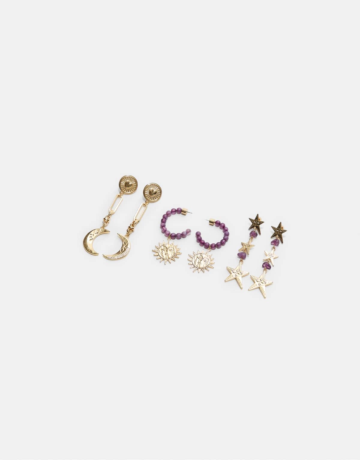 Stradivarius Set of 3 beaded moon earrings in gold