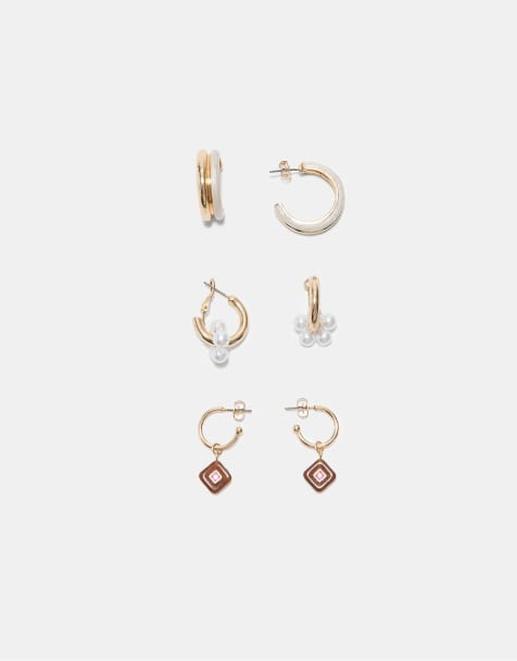 Stradivarius Set of 3 charm earrings in gold - view 1
