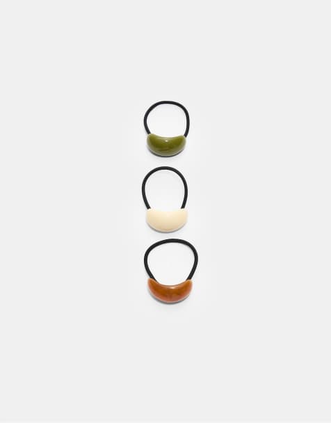 Stradivarius Set of 3 contrast voluminous hair ties in ecru - view 1