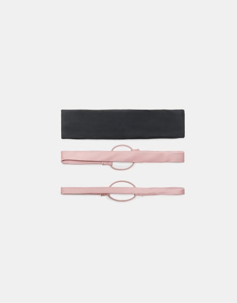 Stradivarius Set of 3 elasticated sports fur headbands in pastel pink - view 1
