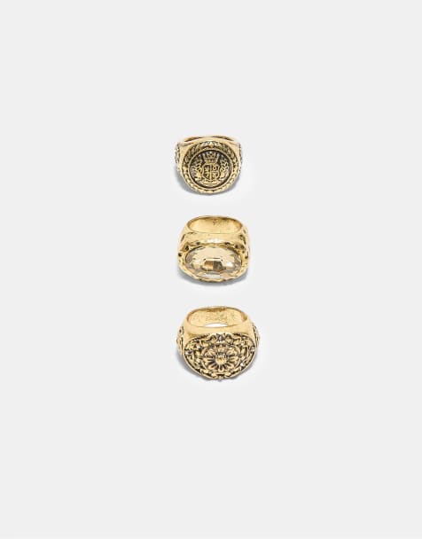 Stradivarius Set of 3 engraved rings in gold - view 1