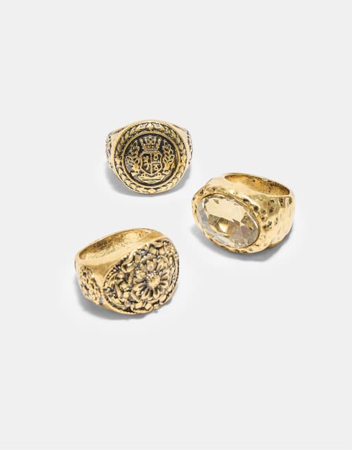 Stradivarius Set of 3 engraved rings in gold, 4 of 4