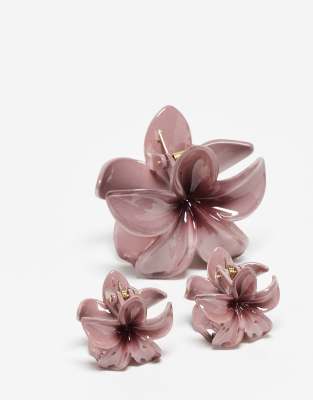 Stradivarius Set Of 3 Flower Hair Clips
