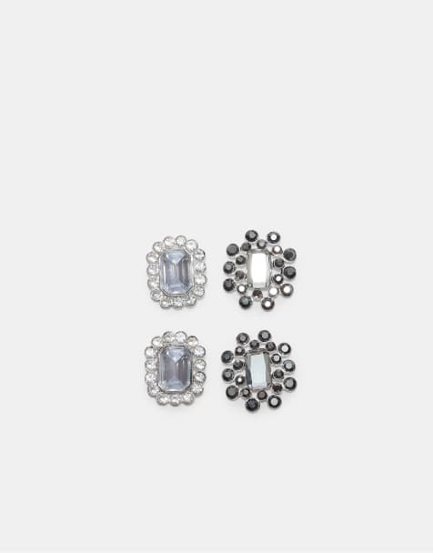 Stradivarius Set of 3 jewel brooches in grey - view 1