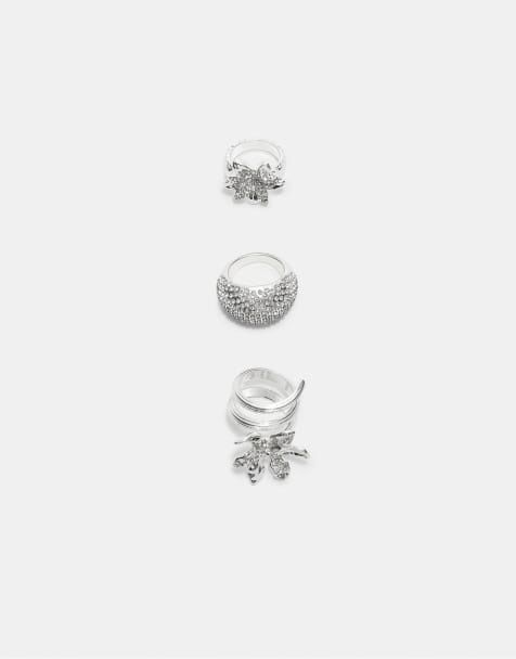 Stradivarius Set of 3 rhinestone rings in grey - view 1