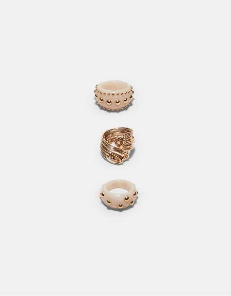Stradivarius Set of 3 studded rings in gold - view 1