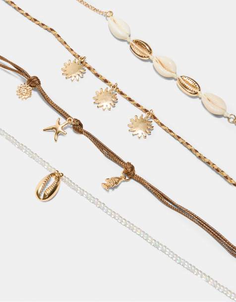 Stradivarius Set of 4 charm anklets in gold - view 1