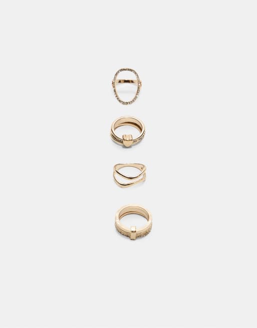 Stradivarius Set of 4 shiny rings in gold