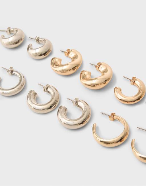 Stradivarius Set of 6 mixed-colour hoop earrings in gold, 4 of 4