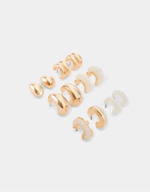 Stradivarius Set of 6 resin earrings in gold, 3 of 4