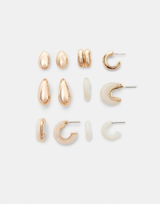 Stradivarius Set of 6 resin earrings in gold, 4 of 4