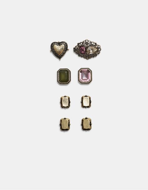 Stradivarius Set of 8 jewel brooches in khaki - view 1