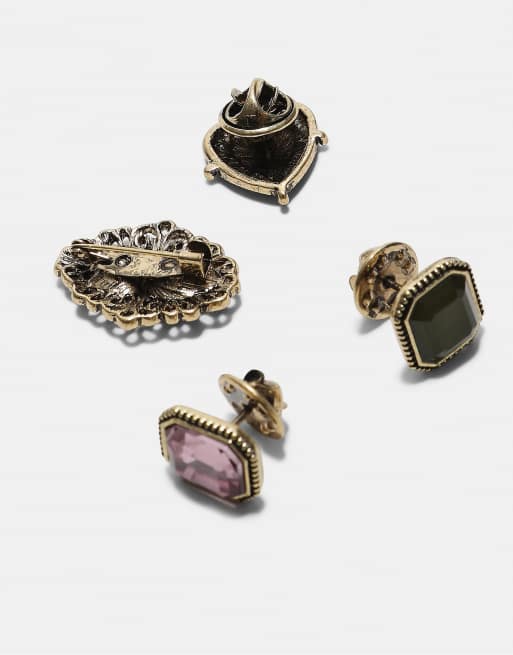 Stradivarius Set of 8 jewel brooches in khaki, 4 of 4