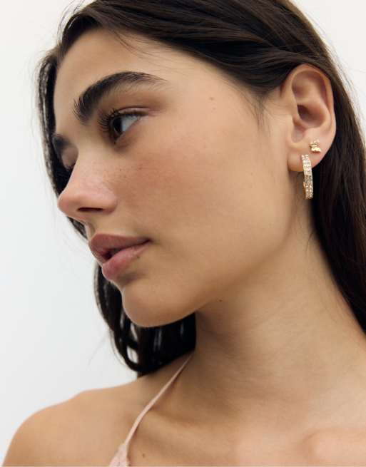 Stradivarius Set of 9 butterfly hoop earrings in gold, 3 of 4