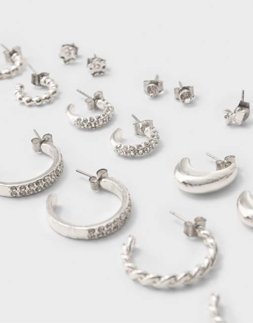 Stradivarius Set of 9 butterfly hoop earrings in grey, 4 of 4