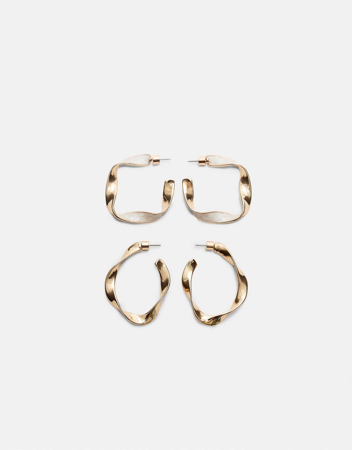 Stradivarius Set of 9 enamelled irregular hoop earrings in gold