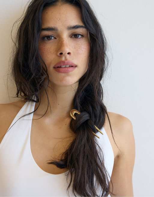 Stradivarius Set of rhinestone hair clips in gold, 2 of 4