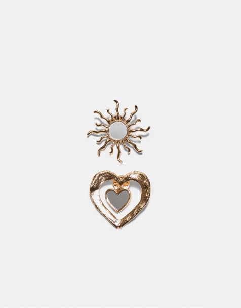 Stradivarius - Set van 2 broches met zon en hartje in goud - view 1