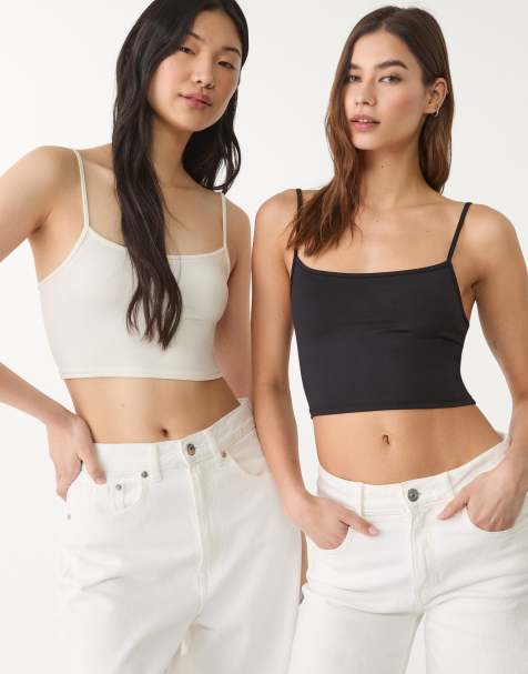Stradivarius - Set van 2 crop tops met bandjes in zwart - view 1