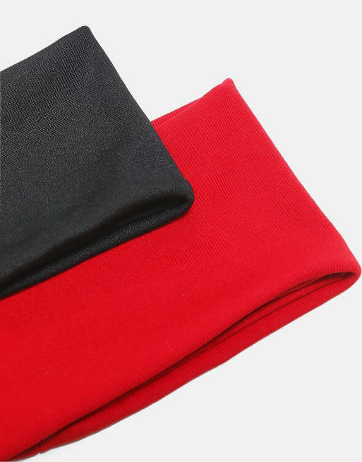 Stradivarius set van 2 effen elastische faux-fur haarbanden in rood, 2 van 3