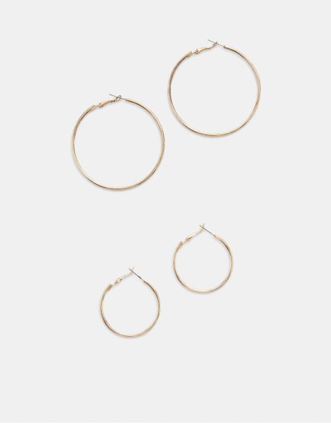 Stradivarius set van 2 effen hoepeloorbellen in goud - view 1
